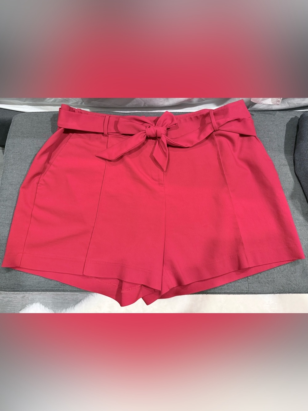 LOFT High-Waist Tie-Belt Shorts in Red